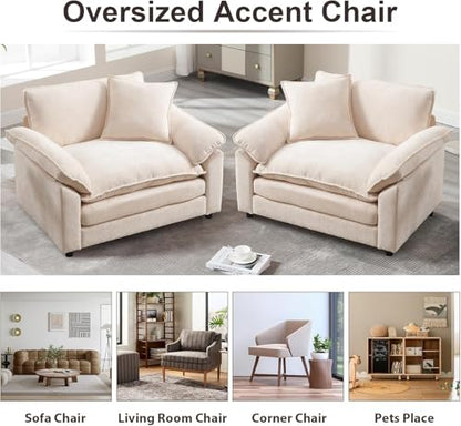 Modern Oversized Chair, Comfy Chenille Accent Chair Large Upholstered Armchair with Extra Thick and Deep Seat Lounge Chair for Living Room,Bedroom,Apartment, Beige - color: Beige, size: 1