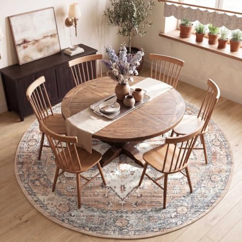jinchan 8ft Round Rug Vintage Medallion Washable Area Rug, Blue/Orange | Vintage Round Medallion Design, Low Pile, Non Slip, Machine Washable, Ideal for Dining Room, Living Room or Seating Area - color: Blue/Orange, size: 8' (Round)