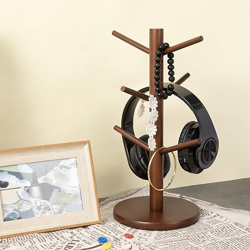 MyLifeUNIT Mug Holder Tree, Coffee Cup Holder with 6 Hooks (Brown) | Anti-slip padded bottom, space-saving compact design, easy air drying, sturdy tip-resistant structure - color: Brown