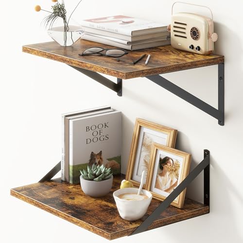 Deep Floating Shelves for Wall, 12 Inch Deep Floating Shelves Set of 2, 16"W x 12"D Wall Shelf, Wide Display Ledges Shelves for Bedroom, Bathroom, 12 Deep Bookshelf Wall Mounted - Rustic Brown - color: Rustic Brown, size: 16"W x12"D