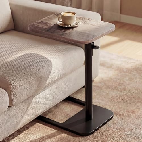 YUHFERA Couch Table, 360° Swivel Adjustable TV Tray for Small Spaces, Gray | Height-adjustable sofa side table slides under seating for eating, reading, laptop work, and everyday essentials - color: Grey