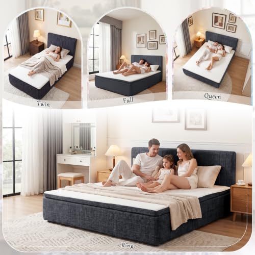 Full Compression Bed Boneless Bed Frame with Mattress and Headboard - color: Blue, size: Full