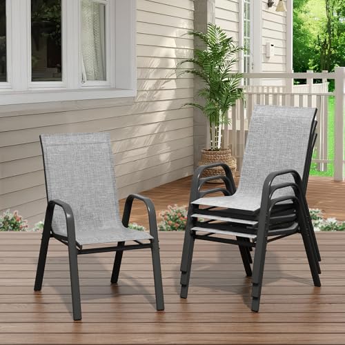 Garvee Patio Chairs Set of 4, Stackable Chairs with High Back for Backyard | All-Weather Outdoor Dining Chairs with Textilene Fabric (Grey) - color: Grey