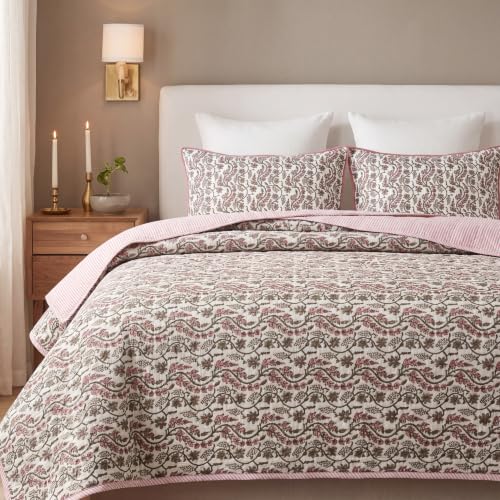 Block Print Reversible Cozy Quilt Coral Pink Queen 90" x 96" Lightweight Blanket for Sofa, Couch, Bed Soft Breathable Comforter Handmade Bedspread Duvet for Farmhouse, Home, Winter - color: Coral Pink, size: Queen 90" x 96"