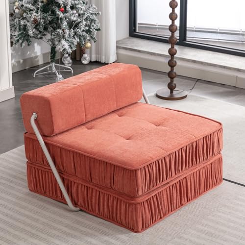 GDFStudio Folding Sofa Bed Convertible Floor Couch Futon Sleeper Chair with Removable Back Cushion Modular Lounge Mattress for Living Room Guest Room Home Office Apartment Small Spaces, Orange - color: Orange