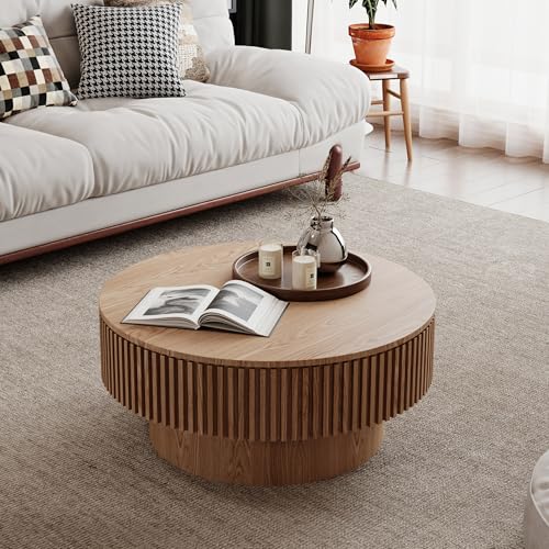 JUSTONE 31.5" Round Coffee Table,Farmhouse Wood Coffee Table with Storage for LivingRoom,Apartment,Office,Natural - color: 31.5'' - Natural-6