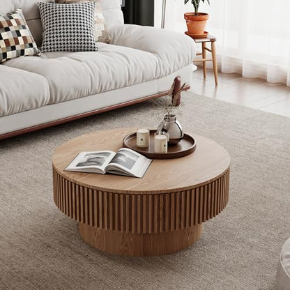 JUSTONE 31.5" Round Coffee Table,Farmhouse Wood Coffee Table with Storage for LivingRoom,Apartment,Office,Natural - color: 31.5'' - Natural-6