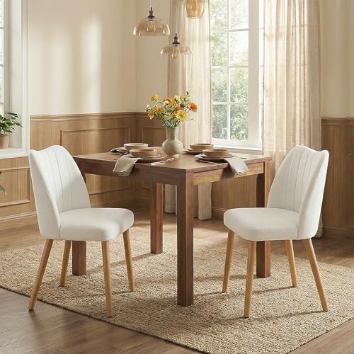 GarveeHome Dining Chairs Set of 4 with Cozy Backrest/Wooden Legs | Dining Chairs Set of 4 with Cozy Backrest/ Wooden Legs No tools Needed - color: Stripes White-natural Legs
