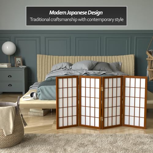 2 ft. Short Desktop Window Pane Shoji Screen - Walnut - 4 Panels - color: Walnut, size: 4 Panel