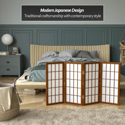 2 ft. Short Desktop Window Pane Shoji Screen - Walnut - 4 Panels - color: Walnut, size: 4 Panel