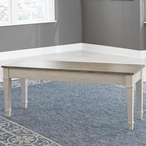 Signature Design by Ashley Skempton Farmhouse Storage Bench, Distressed Finish, Seat With Hidden Storage, Wood, 48" W x 15" D x 18.5" H, White & Light Brown