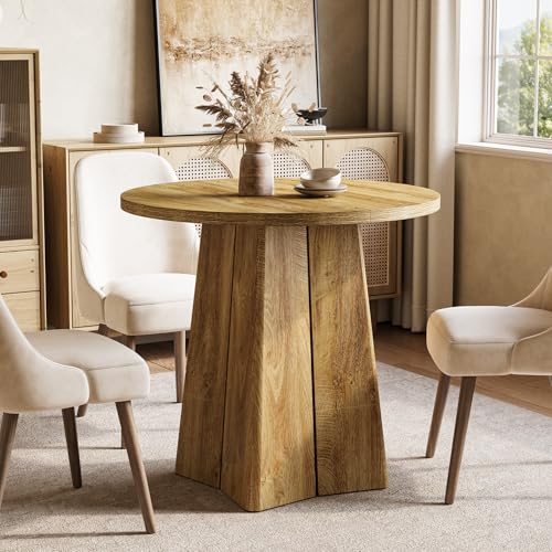 LITTLE TREE 31.50-Inch Round Dining Table for 2, Farmhouse Circle Kitchen Table, Dining Room Table with Wooden Pedestal Base, for Dining Room, Kitchen (Light Walnut)