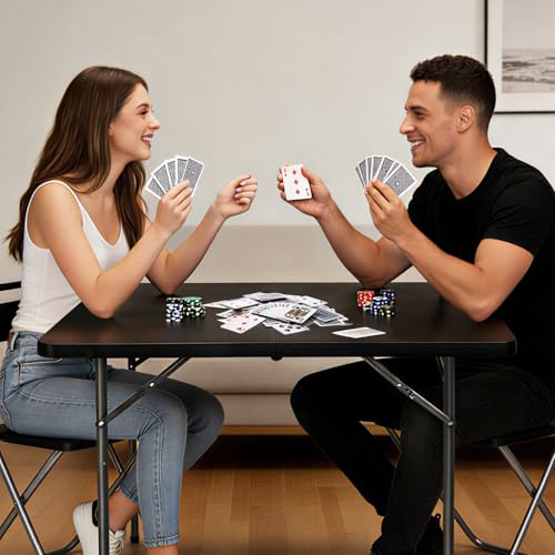 34" Square Folding Table, Portable Folding Card Table with Collapsible Legs & Carrying Handle, Plastic Tables for Camping,Picnic, Office, Party,Black - color: 34"-black(square)