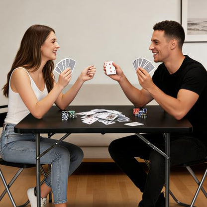 34" Square Folding Table, Portable Folding Card Table with Collapsible Legs & Carrying Handle, Plastic Tables for Camping,Picnic, Office, Party,Black - color: 34"-black(square)