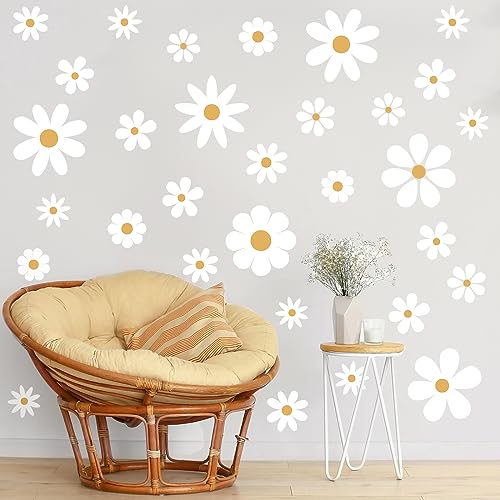 TaoBary 12 Sheet Daisy Wall Sticker Decal White Large Flower Wall Decals | Big Flower Wall Sticker, Floral Decal, Daisy Bedroom Room Decor, Removable Peel and Stick, Nursery Home Wall Decor - color: White, Yellow, style: Classic