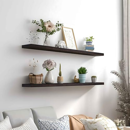 PHPH 48 Inch Wood Floating Shelves for Wall, Wooden Wall Shelves for Bedroom, Set of 4 Brown