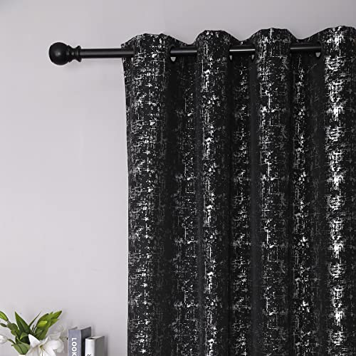 Taisier Home Silver Foil Print Linen Textured Curtains Geometric Dots Pattern Design Curtains for Nursery Toy Room Thermal Insulated Window Treatment 2 Panels 45" L,Black and Silver Drapes Print - color: Black/Silver, size: 52"W x 45"L (Pack of 2)