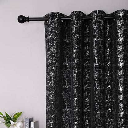 Taisier Home Silver Foil Print Linen Textured Curtains Geometric Dots Pattern Design Curtains for Nursery Toy Room Thermal Insulated Window Treatment 2 Panels 45" L,Black and Silver Drapes Print - color: Black/Silver, size: 52"W x 45"L (Pack of 2)