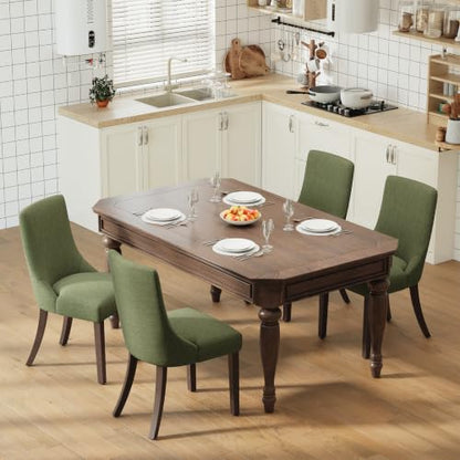 MALOL Wooden Dining Chairs Set of 4, Upholstered Kitchen & Dining Room Chairs with Solid Wood Legs Curved Backrest Farmhouse Accent Chair for Dining/Kitchen/Living Room, Green - color: Green, size: Set of 4