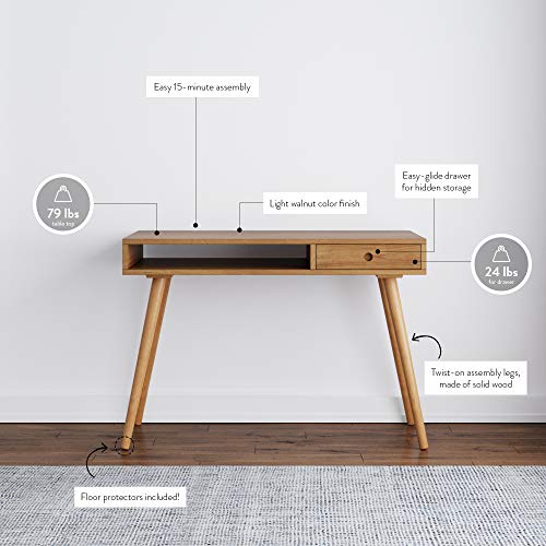 Nathan James Parker Modern Home Office Writing, Computer or Laptop Desk with Open Storage Cubby and Small Drawer, Walnut - color: Walnut