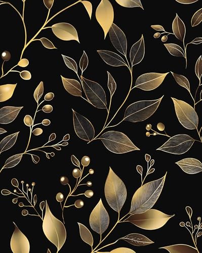 Dark Golden Leaf Peel and Stick Wallpaper 17.4" x 118" | Renter Friendly, Removable & Waterproof, Vinyl Easy Install for Bedrooms, Bathrooms, Kitchens, Cabinets and Home Decor - color: Gold, size: 17.4" x 118"