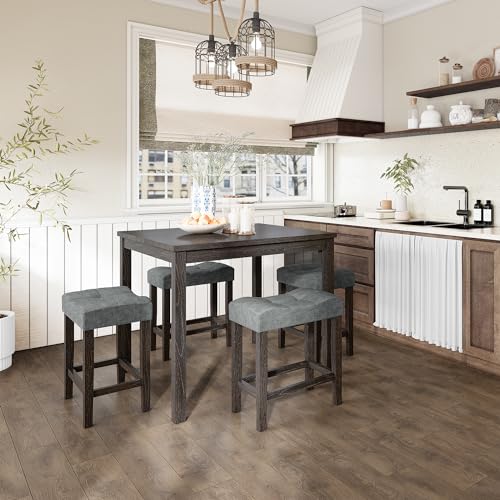 allamazing 5-Piece Counter Dinner Height Table Set, Indoor Modern Rectangular Dining Table Furniture Set for Kitchen, 35 inch Dining Table with 4 stools (1+4 Black) - color: 1+4 Black