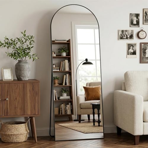 Arched Full Length Mirror 58 x 18 Inch, Full Body Mirror with Stand, Standing Hanging or Leaning Against Wall, Metal Frame Floor Mirror for Bedroom, Living Room, Cloakroom,Black - color: Black, size: 58"L x 18"W