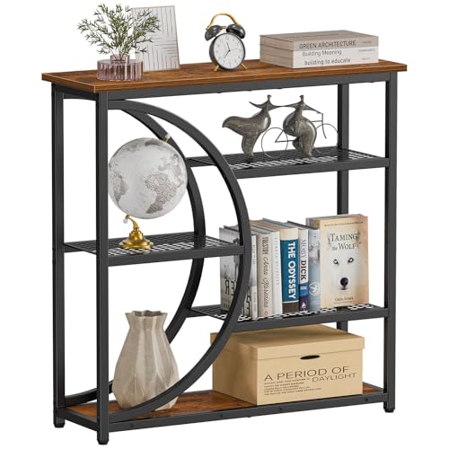 Snughome Entryway Table, Narrow Console Table, Industrial Sofa Table with 5 Tier Storage Shelves, Entrance Table for Hallway, Behind The Couch, Living Room, Foyer - color: Rustic Brown, size: 29.5"W - Without Power Outlet