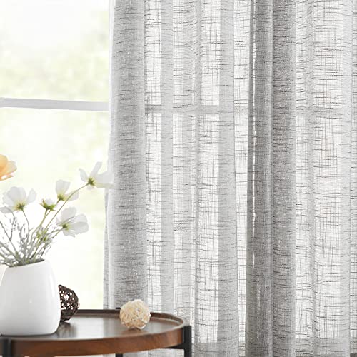 Treatmentex Grey Semi Sheer Curtains Bedroom Living Room 63inch Faux Linen Curtain Panels Light Filtering Burlap Look Window Drapes for Farmhouse Décor Grommet Top 52" W 2 Panels - color: Soft Grey - Grommet Top, size: 52"W x 63"L (Pack of 2)