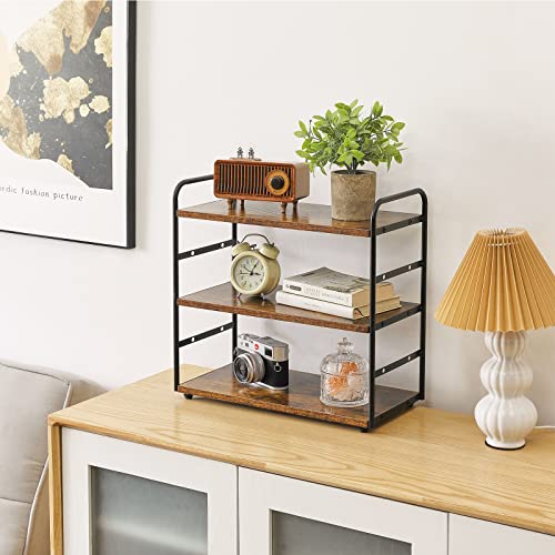 IBUYKE Counter Shelf,Kitchen Organization and Storage,Brown TWJ001H | 3-Tier Bathroom Countertop Organizer Tray Makeup Shelf Counter Standing Spice Rack Storage Shelf Cosmetic Holder - size: square, style: 1