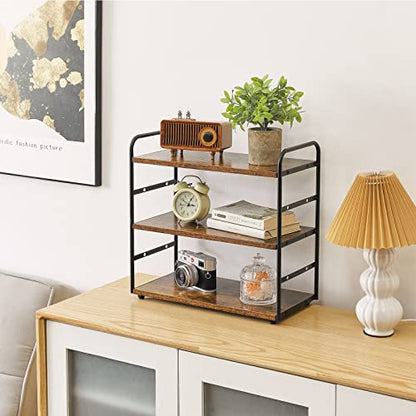 IBUYKE Counter Shelf,Kitchen Organization and Storage,Brown TWJ001H | 3-Tier Bathroom Countertop Organizer Tray Makeup Shelf Counter Standing Spice Rack Storage Shelf Cosmetic Holder - size: square, style: 1