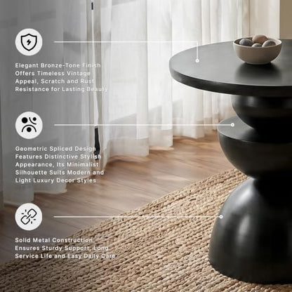 Signature Design by Ashley Round Metal Accent End Table, Dark Bronze | Sculptural pedestal base, Generous 23-inch tabletop for living rooms, Kurtson Series - color: Dark Brown