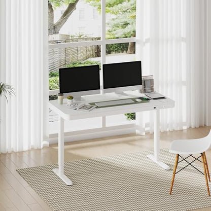 FLEXISPOT Comhar 55" Electric Standing Desk with Drawers, USB Charging Ports, Quick Assembly, Height Adjustable Sit Stand Computer Desk with Child Lock for Modern Minimalist Home Office, White - size: 55"White