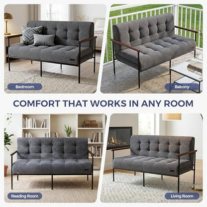 MAXYOYO Loveseat Sofa Chair, Love Seat, Sturdy Metal Frame, Wood Armrests | Button-Tufted Upholstery, Cozy Two-Person Seating for Modern Small Couches in Living Rooms, Bedrooms or Offices, Dark Grey - color: Dark Grey