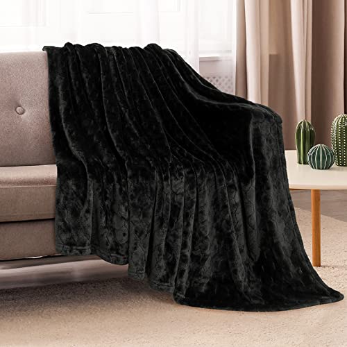 Fleece Blanket Fuzzy Plush Throw Blanket 50" x 60", Super Soft Fluffy Bed Blanket Geometric Pattern Comfy Microfiber Flannel Blankets for Couch, Bed, Sofa, Black - color: Black, size: Throw-50" x 60"