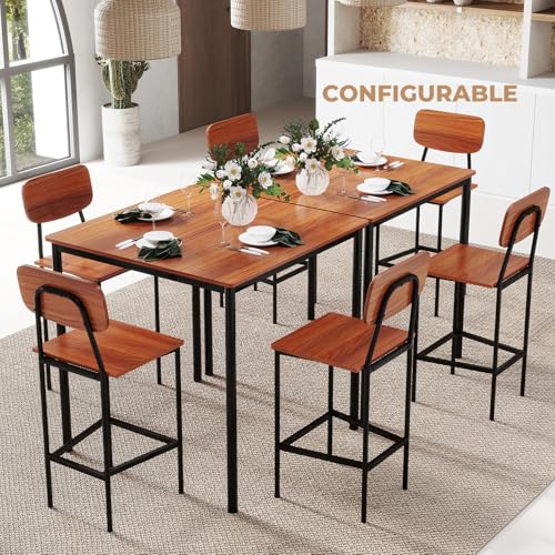 NAFORT Modern Counter Height Dining Table Set for 4, 5-Piece Pub Style Kitchen Table and Stools, Space-Saving Square Bar Table with 4 Backrest Chairs for Kitchen, Apartment & Dining Room - color: Walnut