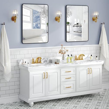 Krymnar 30"x22" Bathroom Vanity Mirror Over Sink, Black Rectangular Aluminum Frame with Rounded Corner(Small-Radius), HD Shatterproof Glass & Rust-Proof Wall Mirror for Bedroom, Living Room, Entryway - size: 30"L x 22"W