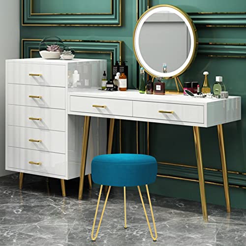 GERANT Multifunctional Vanity Stool - Velvet Footrest Stool-Upholstered Chair Stool -Ottoman Round Modern Dressing Chair - Side Coffee Table Seat with Golden Metal Leg for Living Room (Peacock Blue) - color: Peacock Blue