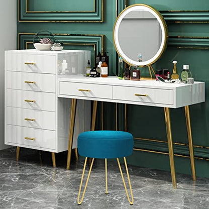 GERANT Multifunctional Vanity Stool - Velvet Footrest Stool-Upholstered Chair Stool -Ottoman Round Modern Dressing Chair - Side Coffee Table Seat with Golden Metal Leg for Living Room (Peacock Blue) - color: Peacock Blue