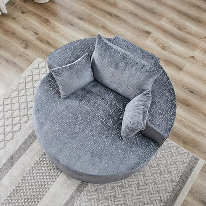 55" Oversized Round Chaise Longue Chair Indoor, Upholstered Chenille Circle Single Cloud Reading Sofa Chair Deep Seat Modern Boneless Sleeper Couch No Assembly Required, Grey - color: Grey, style: 55"Chenille