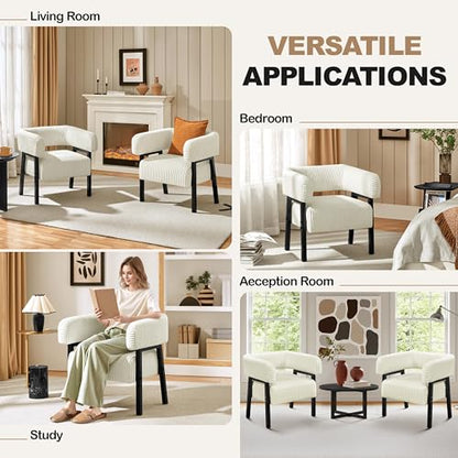Yaheetech Accent Living Room Chair with Pocket Coiled Seat Set of 1 | Sofa Armchair | Barrel Chair | Corduroy | Comfy | Modern | Small Space | Bedroom | Reading | Beige - color: Beige