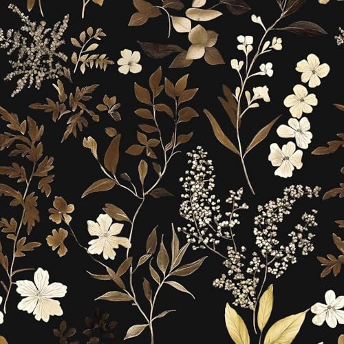 Vintage Leaf Peel and Stick Wallpaper 17.4" x 394" | Renter Friendly, Removable & Waterproof, Vinyl Easy Install for Bedrooms, Bathrooms, Kitchens, Cabinets and Home Decor - color: Brown/Black, size: 17.4" x 394"