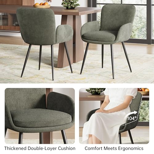 VKNOW Modern Upholstered Dining Chairs Set of 4 with Armrest, Green | Armed Dining Room Chairs with Metal Legs, Kitchen Chairs for Restaurant Kitchen Living Room - color: Green, size: Set of 4
