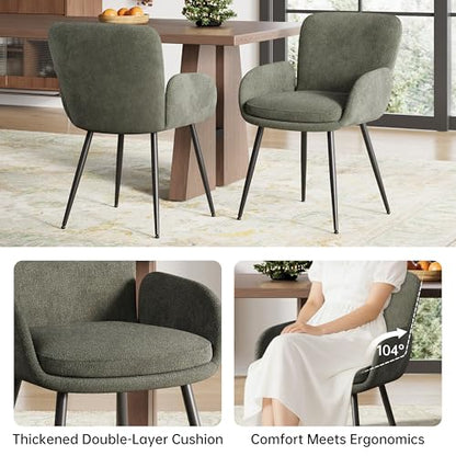 VKNOW Modern Upholstered Dining Chairs Set of 4 with Armrest, Green | Armed Dining Room Chairs with Metal Legs, Kitchen Chairs for Restaurant Kitchen Living Room - color: Green, size: Set of 4