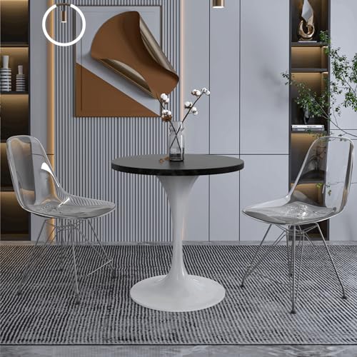 LeisureMod Verve Modern Round Dining Table,Tabletop with Pedestal Base, Contemporary Kitchen & Dining Room Table, Mid-Century Breakfast Nook Table (White Base, Black Marble) - color: Black Wood, size: 27 inch Wide