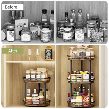 LAMU 10'' Wood Lazy Susan Spice Rack Organizer, 2 Tier Spice Organization for Cabinet, Countertop, Kitchen, Table Top, Pantry, Condiment and Seasoning Rack Organizer - size: 2 Tier 10 in