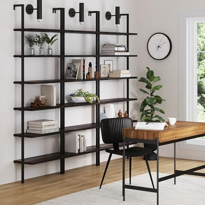 Nathan James Theo 6-Shelf Tall Bookcase, Wall Mount Bookshelf with Natural Wood Finish and Industrial Metal Frame, Nutmeg/Matte Black, Set of 3 - color: Nutmeg/Matte Black, size: Set of 3