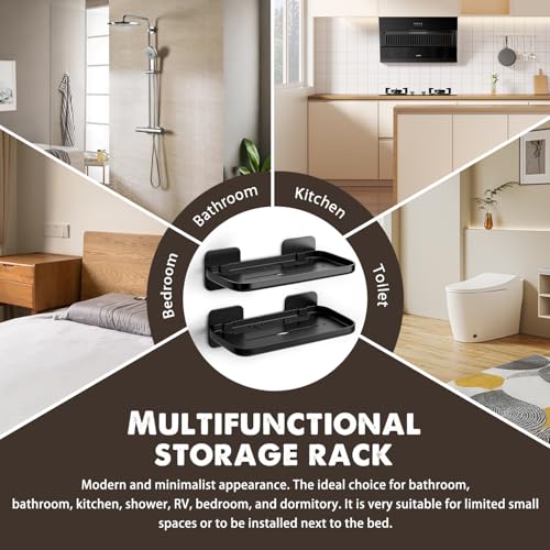 FAYYGYH 2 Pack Adhesive Floating Shelves, No Drill Small Floating Shelf | Wall Storage Damage-Free Wall Mounted Organizer for Bathroom, Kitchen, Bedroom & Office (Black) - color: Black