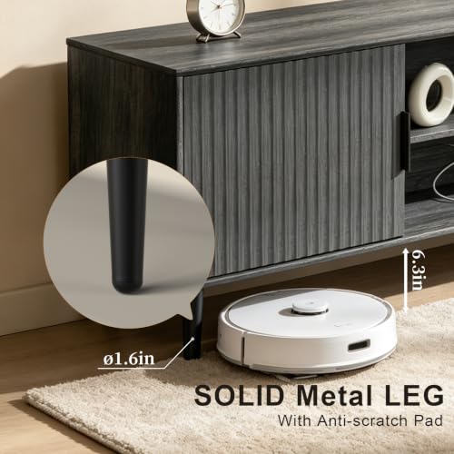 Lightdot 55" Gary Small TV Stand for TVs Up to 65" with Power Outlet | Mid-Century Modern Media Console with Fluted Side Cabinets & 2 Storage Shelves for Living Room Bedroom Entrance - color: Gray Oak/55"