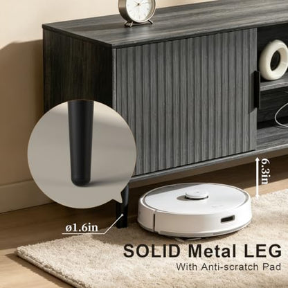 Lightdot 55" Gary Small TV Stand for TVs Up to 65" with Power Outlet | Mid-Century Modern Media Console with Fluted Side Cabinets & 2 Storage Shelves for Living Room Bedroom Entrance - color: Gray Oak/55"